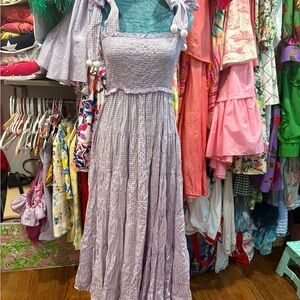 Purple Gingham Pompom Maxi Dress